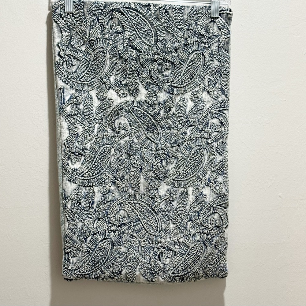 HOME GOODS Indigo Blue Embroidered Velvet Lumbar Pillow Boho 14” X 22”